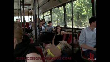 Bondage blonde anal fucked in public bus full of strangers